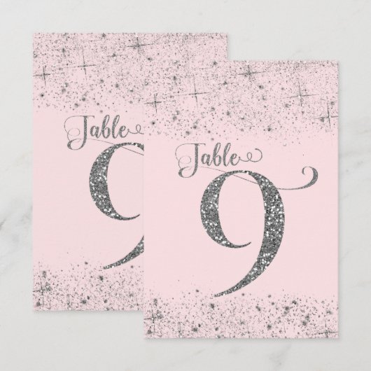 Numéros de table Pailletés Rose Fardé Argent Numér (Devant / Derrière)