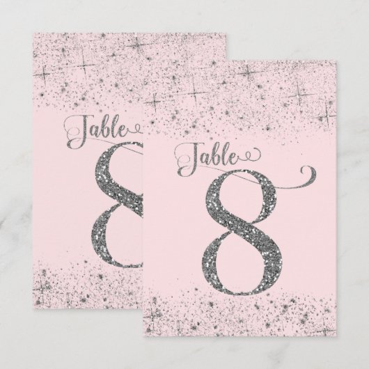 Numéros de table Pailletés Rose Fardé Argent Numér (Devant / Derrière)