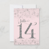 Numéros de table Pailletés Rose Foncé Argent N° 14 (Devant)