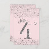 Numéros de table Pailletés Rose Foncé Argent N° 4 (Devant / Derrière)