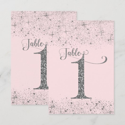 Numéros de Table Pailletés Rose Foncé Argent Numér (Devant / Derrière)