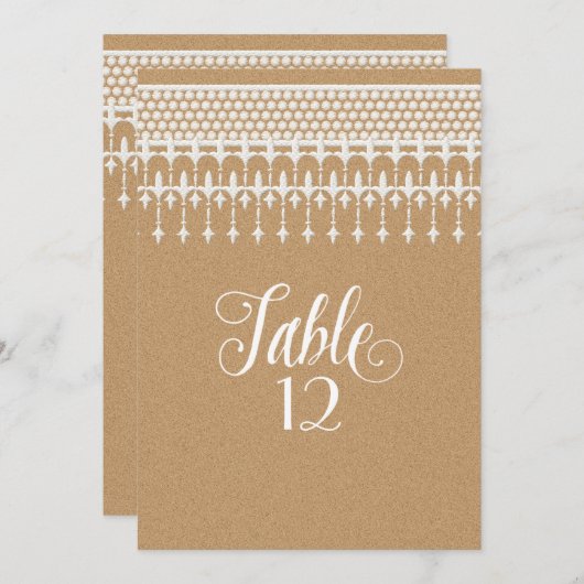 Numéros de Table Papier Kraft Dentelle Rustique Vi (Devant / Derrière)
