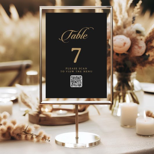 Numéros de table QR Code Noir et Or Classiques