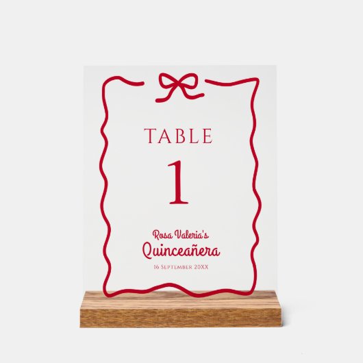 Numéros de table Quinceañera Red Bow personnalisés (Recto)