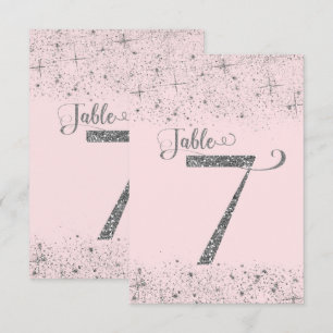 Numéros de table rose poudré argenté pailleté Numé