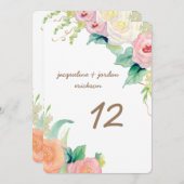 Numéros de table Roses aquarelles simples modernes (Devant / Derrière)