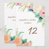 Numéros de table simples roses aquarelles modernes (Devant / Derrière)