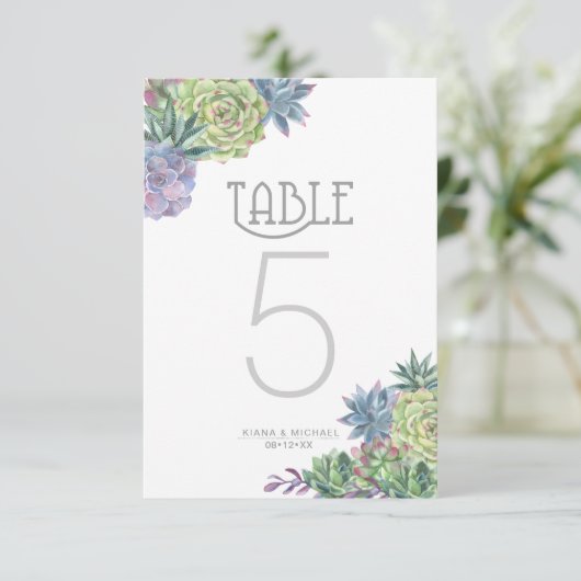 Numéros de table Succulentes et Paillettes Vert ID (Debout devant)