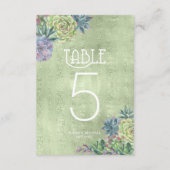 Numéros de table Succulentes et Paillettes Vert ID (Dos)