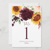 Numéros de table Tournesol Roses Bordeaux Rouge Ma (Dos)