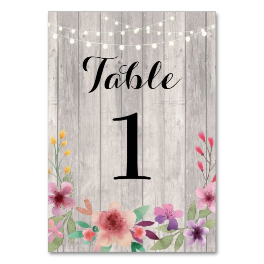 Numéros de tableau Cartes en bois Mariage Floral R (Dos)