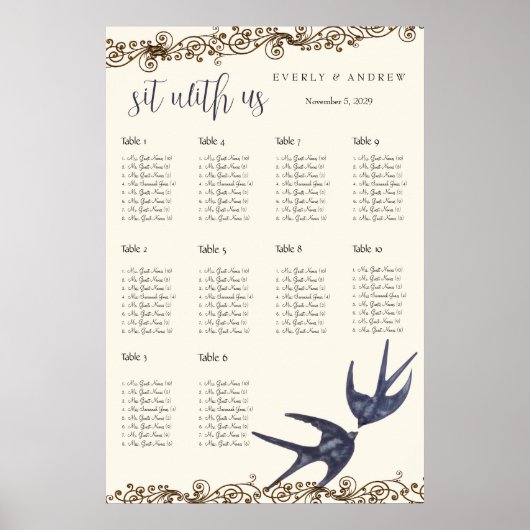 Numéros de tableau des sièges des Inséparables vin (Devant)