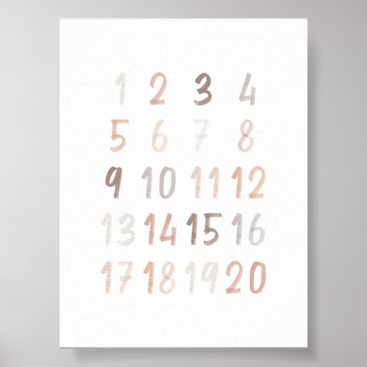 Numéros neutres d'aquarelle affiche éducative (Devant)