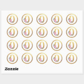Nummer 0 Zero Roze Rozen Bloemen & Elegant Goud Ronde Sticker (Vel)