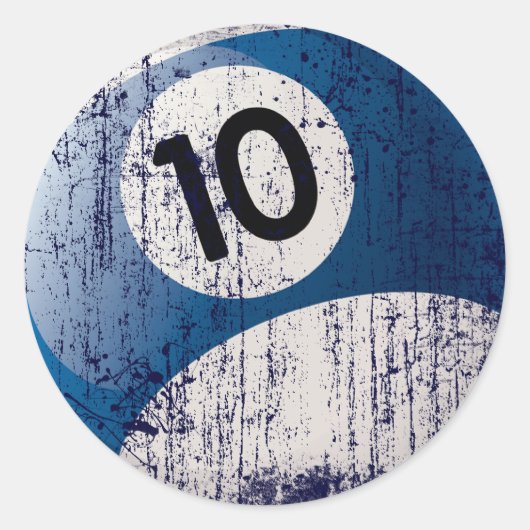 NUMMER 10 BILLIARDS BALL - ERODED STYLE RONDE STICKER (Voorkant)