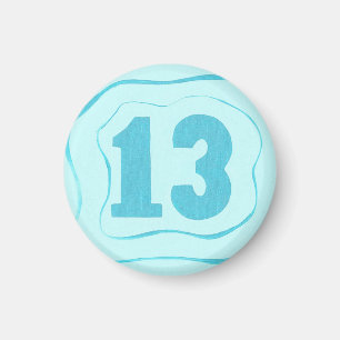Nummer 13 magneet met aqua blauwe rimpelingen