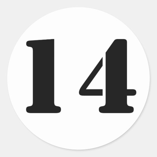 Nummer 14 Veertien witte stencil nummers van Janz Ronde Sticker (Voorkant)