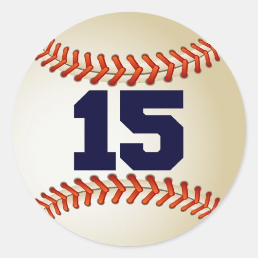 Nummer 15 Baseball Ronde Sticker (Voorkant)