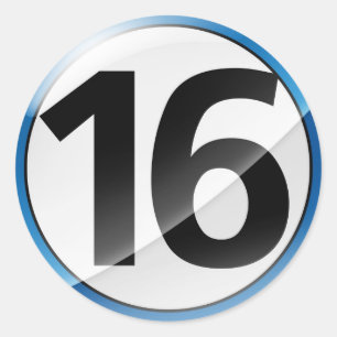 Nummer 16 blauwe sticker