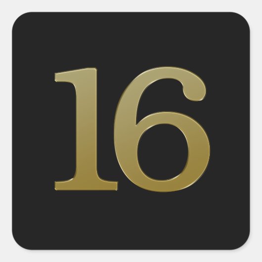 Nummer 16 Gouden Vierkante Sticker (Voorkant)
