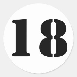Nummer 18 Achttien witte stencil nummers door Janz Ronde Sticker