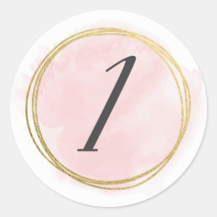 Nummer 1 Eén Monogram Roze Waterverf Goud Ronde Sticker