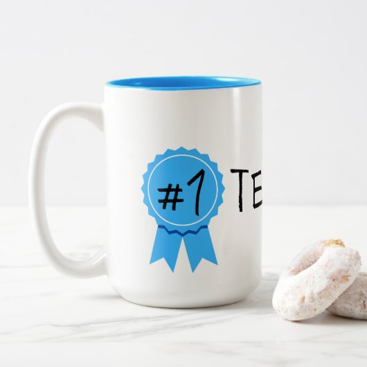 Nummer 1 leraar tweekleurige koffiemok (Met donut)