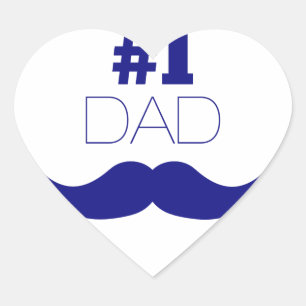 Nummer 1 Pap Blue Mustache - Nummer 1 Hart Sticker
