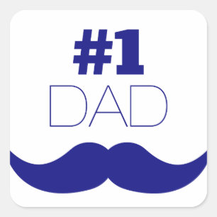 Nummer 1 Pap Blue Mustache - Nummer 1 Vierkante Sticker