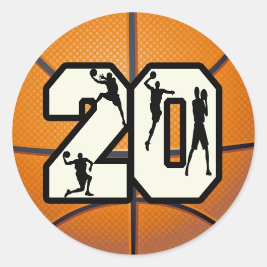 Nummer 20 Basketball Ronde Sticker (Voorkant)