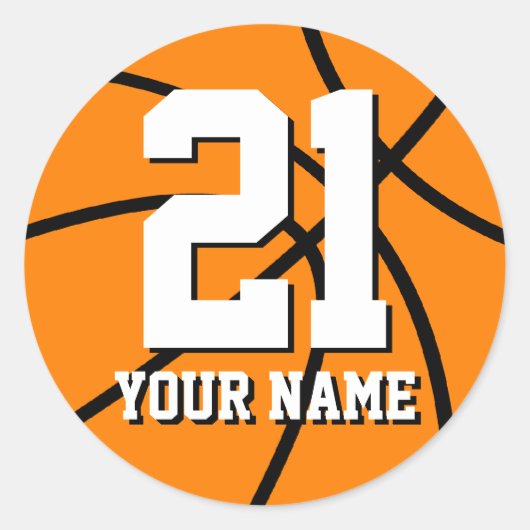Nummer 21 basketbalsticker |  naam ronde sticker (Voorkant)