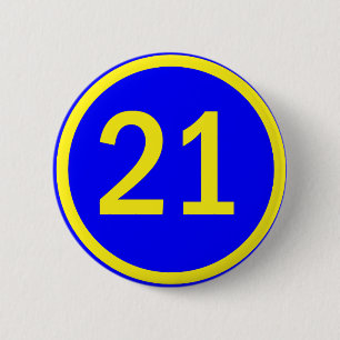 nummer 21 in een cirkel ronde button 5,7 cm