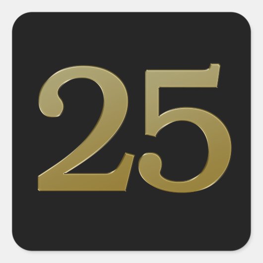 Nummer 25 Gouden Vierkante Sticker (Voorkant)