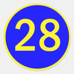 nummer 28 in een cirkel ronde sticker