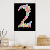 Nummer 2 ballonnen Vervalbanner van verjaardagsfee Poster (Keuken)
