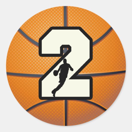 Nummer 2 Basketball en speler Ronde Sticker (Voorkant)