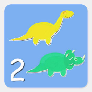 Nummer 2 Twee dinosaurussen tellen Vierkante Sticker