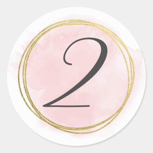 Nummer 2 Twee Monogram Blush Roze Waterverf Goud Ronde Sticker (Voorkant)