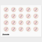 Nummer 2 Twee Monogram Roze Waterverf Goud Ronde Sticker (Vel)