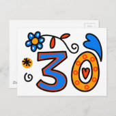 Nummer 30 Cartoon Verjaardag Leeftijd Briefkaart (Voorkant / Achterkant)