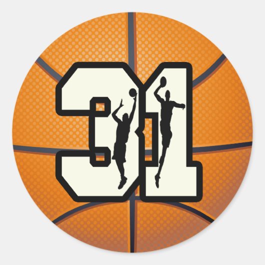 Nummer 31 Basketball Ronde Sticker (Voorkant)