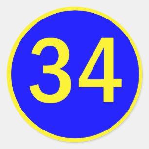 nummer 34 in een cirkel ronde sticker