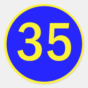 nummer 35 in een cirkel ronde sticker