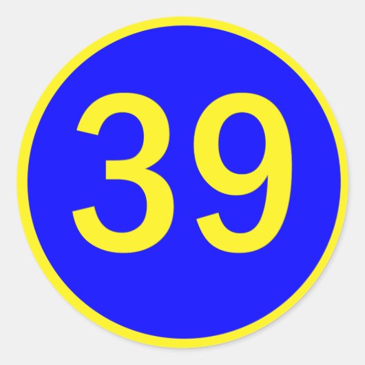 nummer 39 in een cirkel ronde sticker (Voorkant)