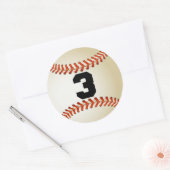 Nummer 3 Baseball Ronde Sticker (Envelop)