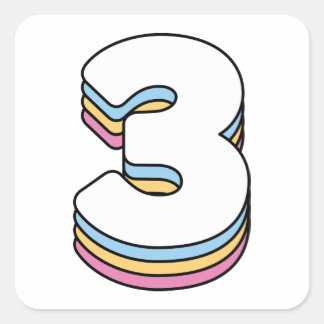 Nummer 3 Drie Schattigee Rainbow Birthday Numbers Vierkante Sticker