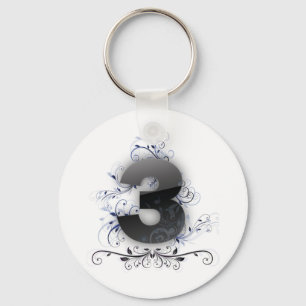 Nummer 3 met florale inserties sleutelhanger