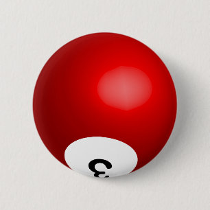 Nummer 3 Rode Pool Ball Button