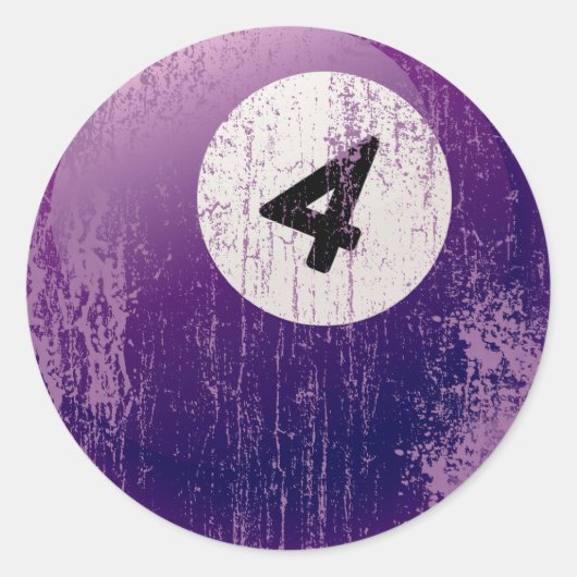 NUMMER 4 BILLIARDS BALL - ERODED AND AGED STYLE RONDE STICKER (Voorkant)