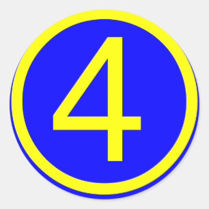 Nummer 4 in een cirkel, blauwe achtergrond ronde sticker